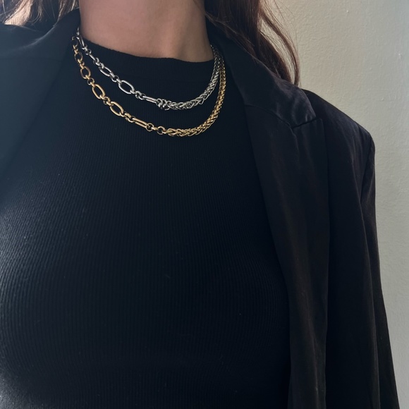 Asymmetrical Chain Necklace - Silver & Gold - Picture 1 of 10